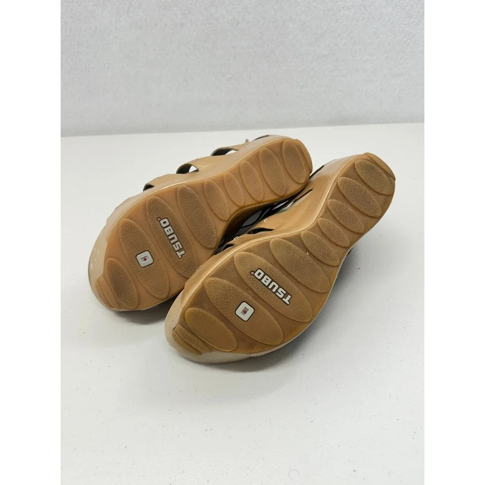 Tsubo Chisi Beige Leather Lagenlook Art To Wear Platform Wedge Sandals 8.5